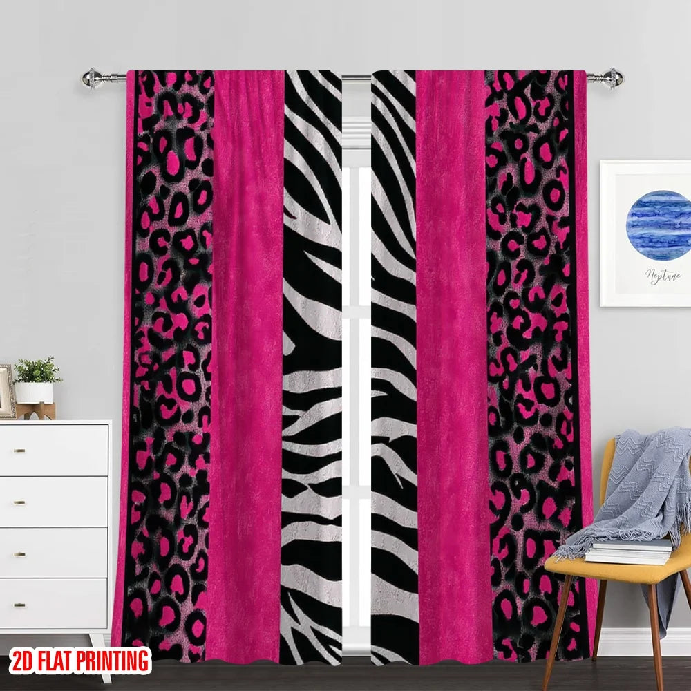 rideau léopard moderne rose vif noir blanc deux pièces polyester decoration fête