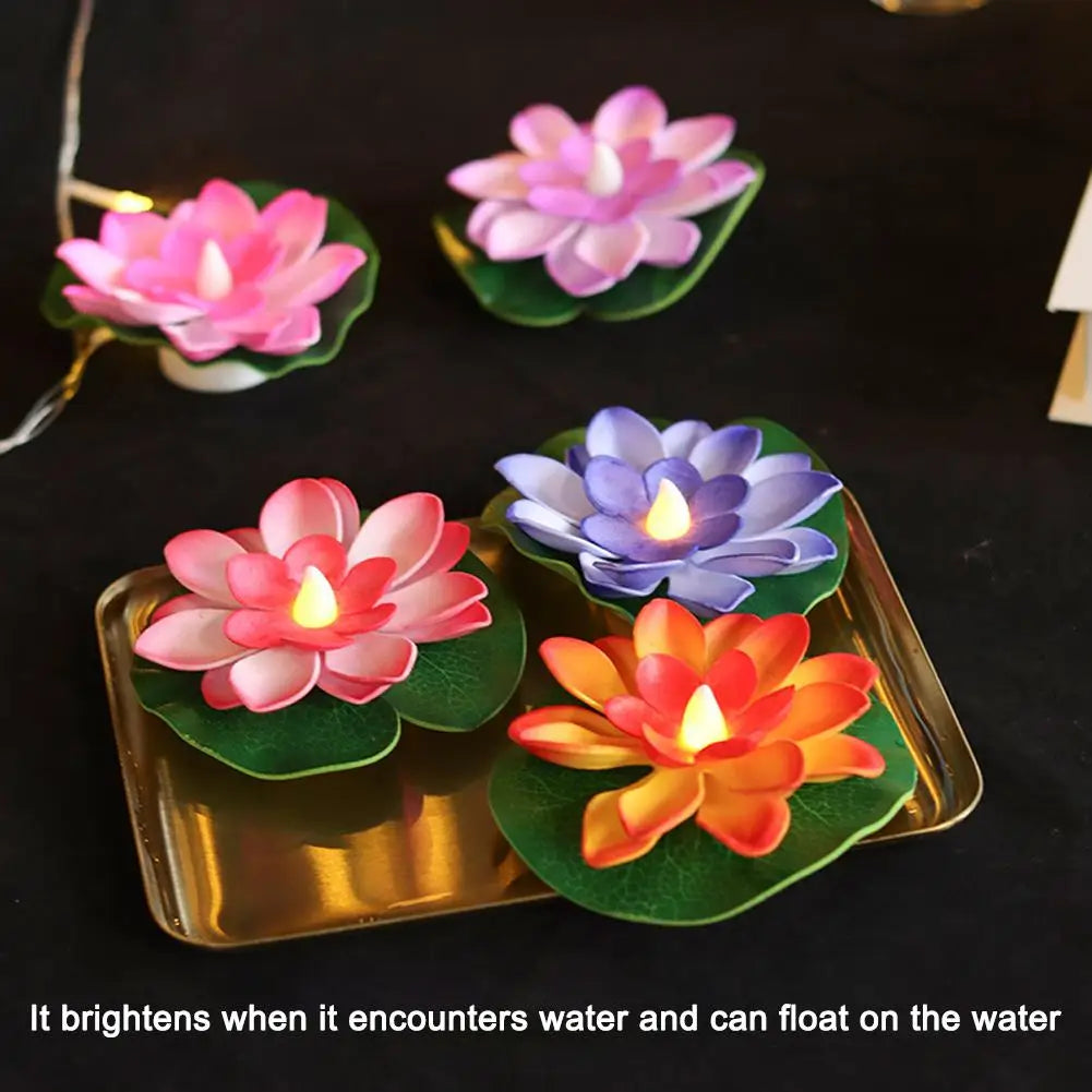 bougies flottantes fleur lotus blanc rose orange violet décoration intérieure artificielle lumière paysagère