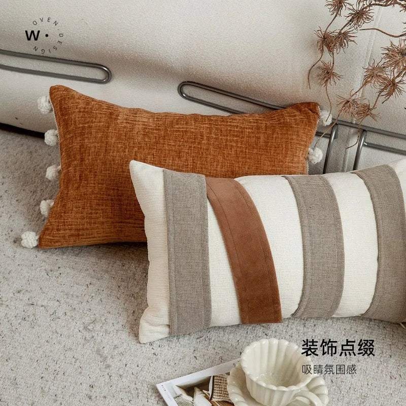 housse coussin polyester géométrique marron beige blanc moderne 30x50cm decoration intérieure