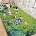 tapis dessin animé personnages anti dérapant polyester imperméable moderne vert clair bleu blanc rose