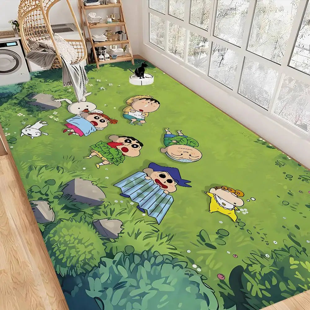 tapis dessin animé personnages anti dérapant polyester imperméable moderne vert clair bleu blanc rose