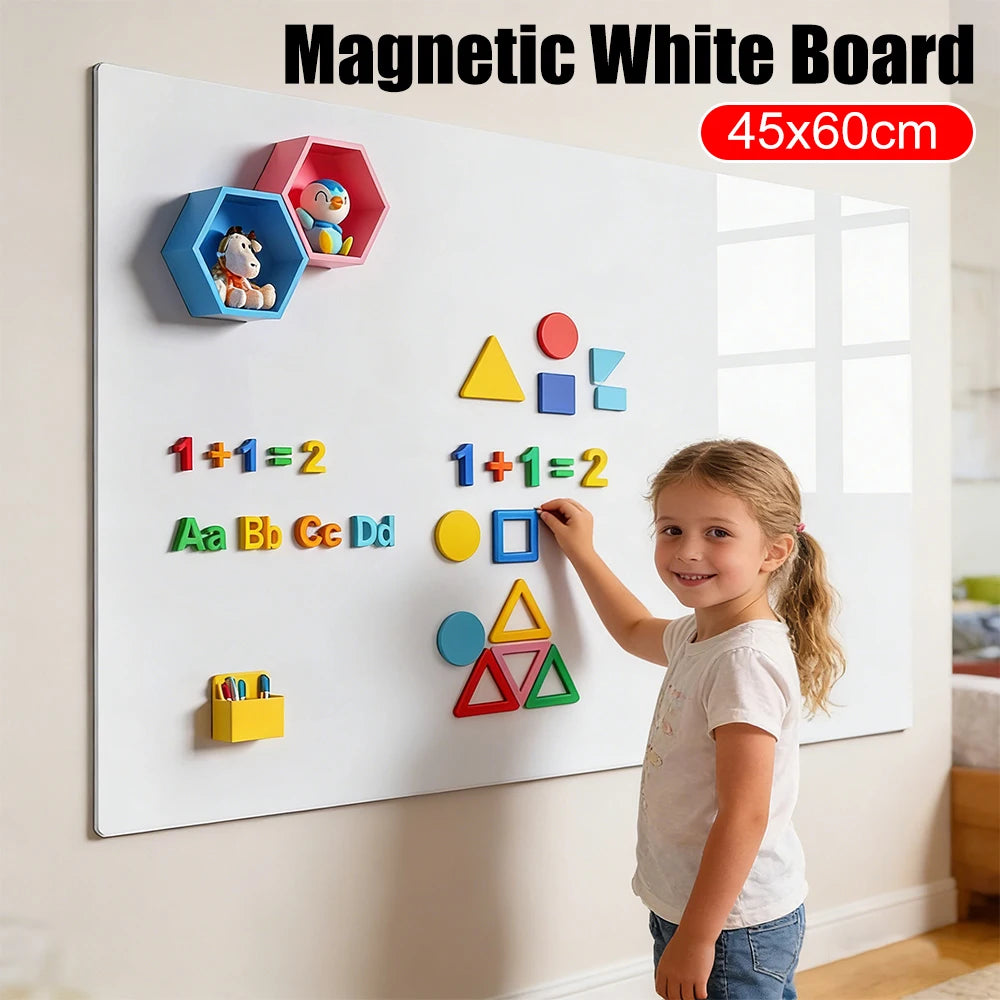 tableau blanc magnétique adhésif lettres chiffres formes géométriques effaçable moderne 45x60cm