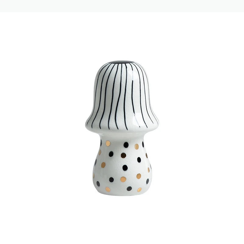 décoration intérieure moderne statue champignon peint rayures pois or blanc noirscrição abstraite contemporaine