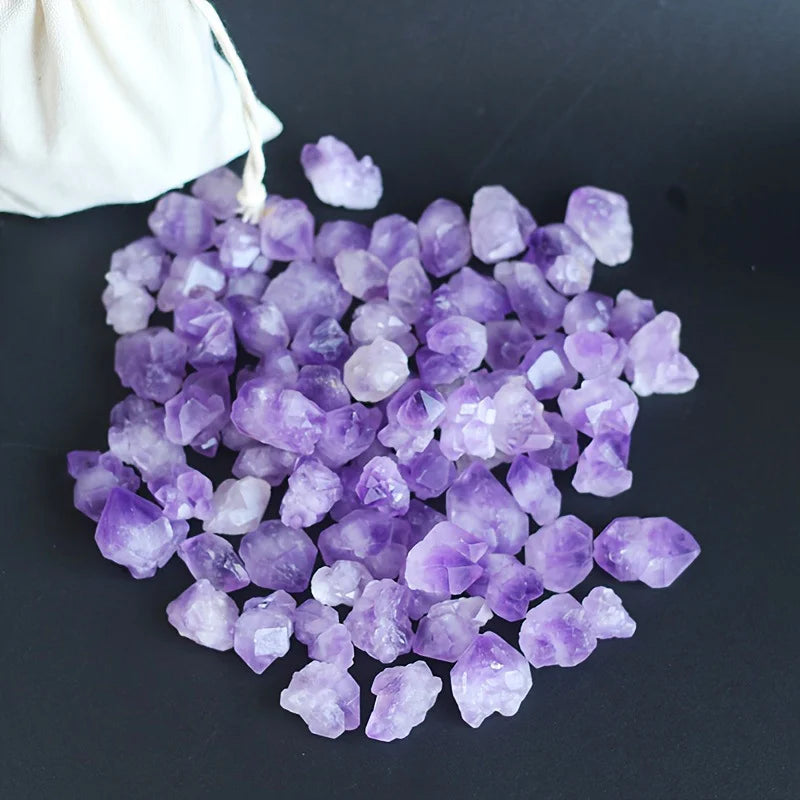 pierres précieuses naturelles violettes brillantes sac toile 100g 200g 50g collection ornement décoration chambre