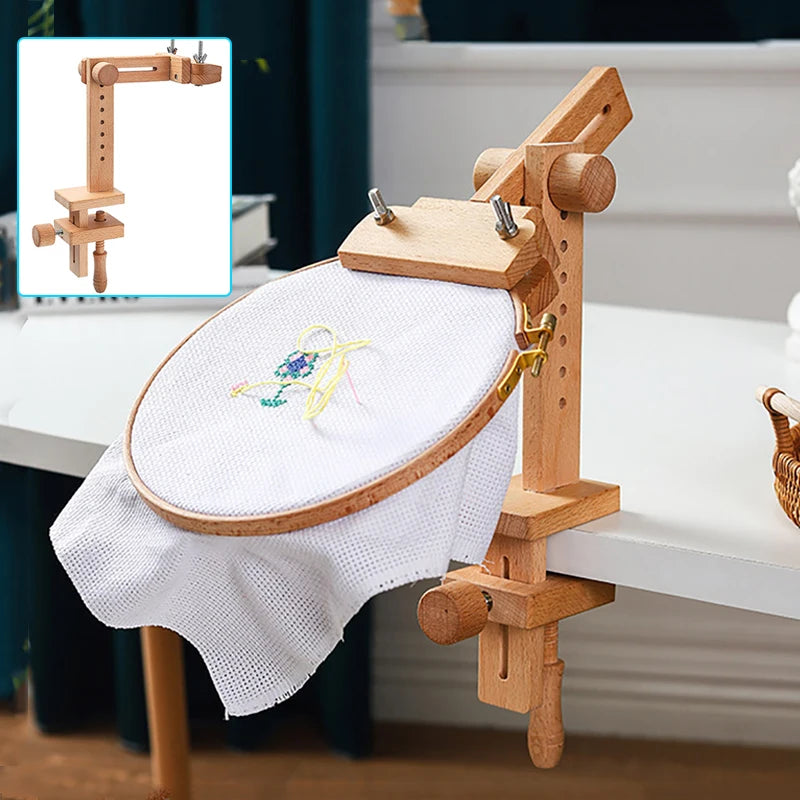 support broderie rotation 360 vis ajustable bois naturel simple fonctionnel kit