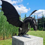 statue dragon résine détaillée jardin extérieur bronze écorce ailes veinées fantastique mythe