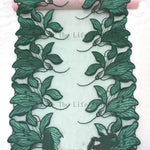 ruban décoratif brodé feuilles stylisées vert violet bleu rose noir 100 polyester 25cm 20yards
