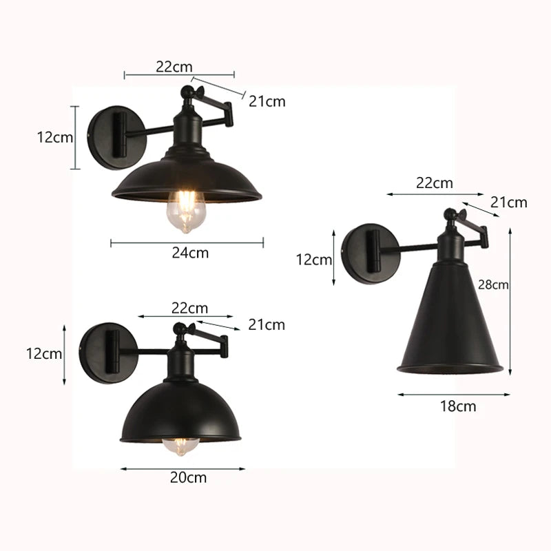lampe murale industrielle bras pliant noir éclairage chambre coucher étude salon économique