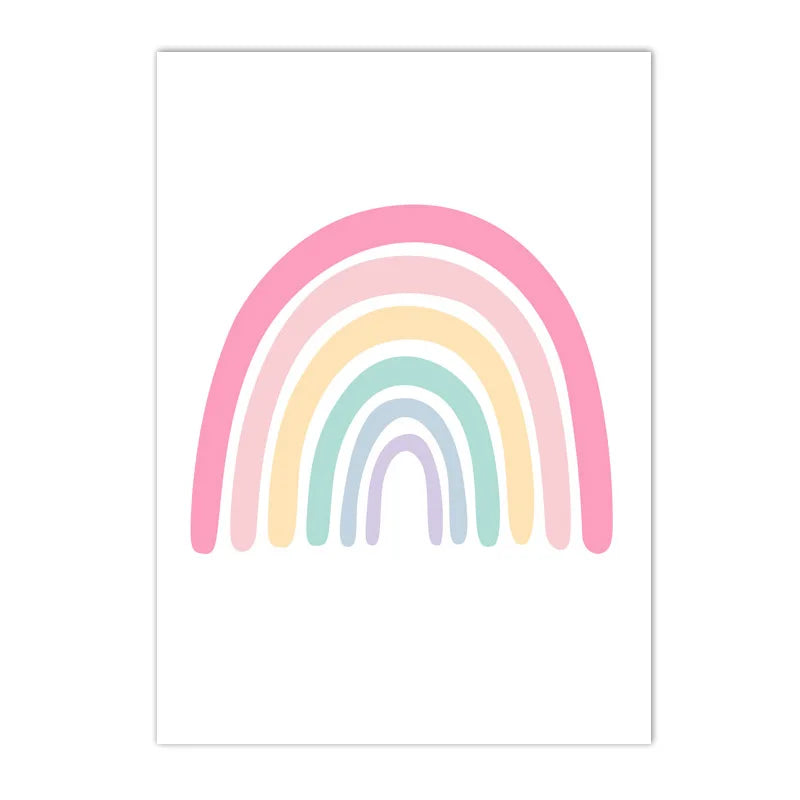 affiche dessin animé cœur arc ciel soleil moderne enfant rose blanc bleu jaune vert