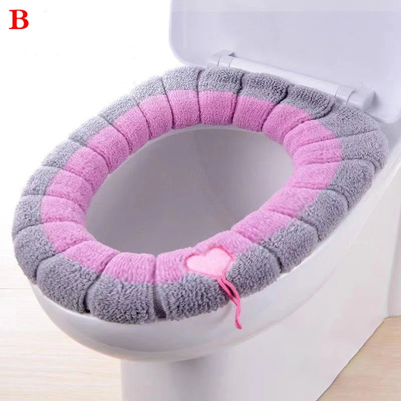 couvre siège toilette violet bleu gris rayures horizontales doux confortable fixé ruban noir lavable