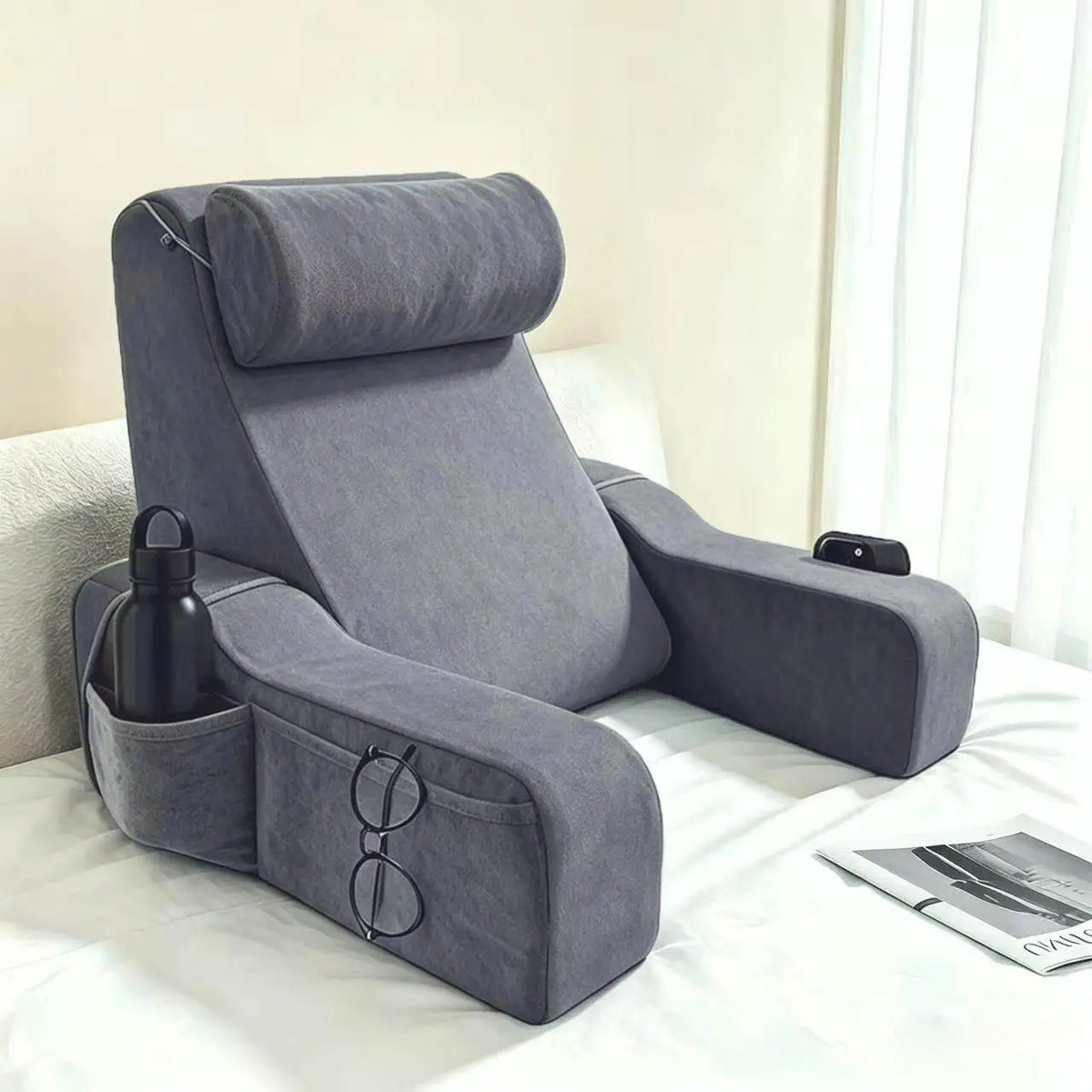coussin inclinable lit canapé gris blanc repose tête accoudoirs velours