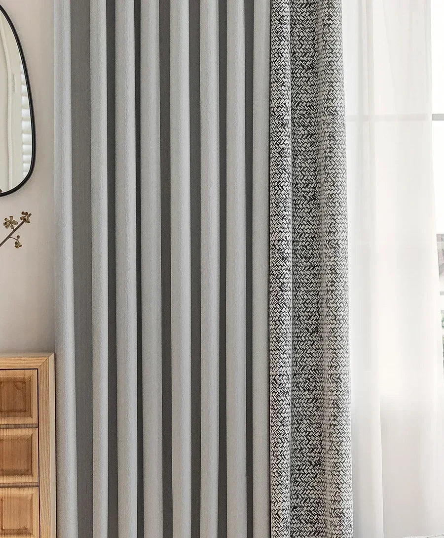 rideau moderne gris noir motif géométrique rayures opacité salon chambre fenêtre maison tissu polyester