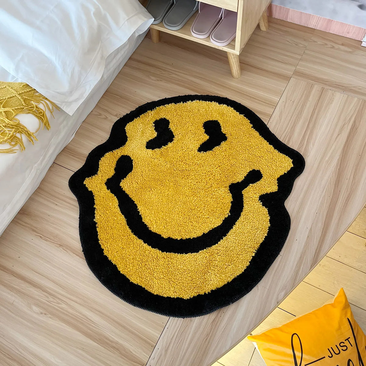 tapis acrylique souriant orange jaune moderne doux aubusson lavable maison camping voyage porte