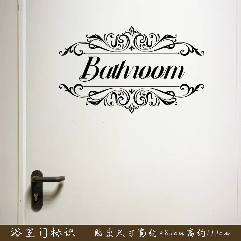 autocollants mural ornements floraux texte bathroom toilet adhésif classique vintage chambre salle bains porte