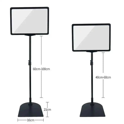 support publicitaire acier inoxydable hauteur ajustable noir a4 moderne vis fixations