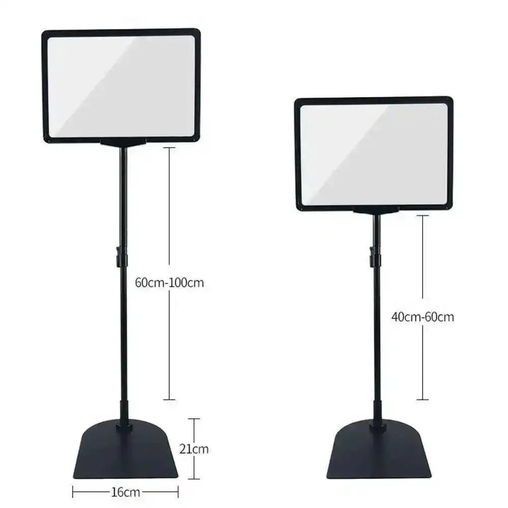 support publicitaire acier inoxydable hauteur ajustable noir a4 moderne vis fixations