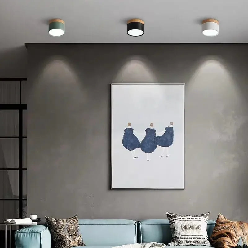 plafonnier led moderne rond bois blanc noir gris vert jaune rose nordique intérieur