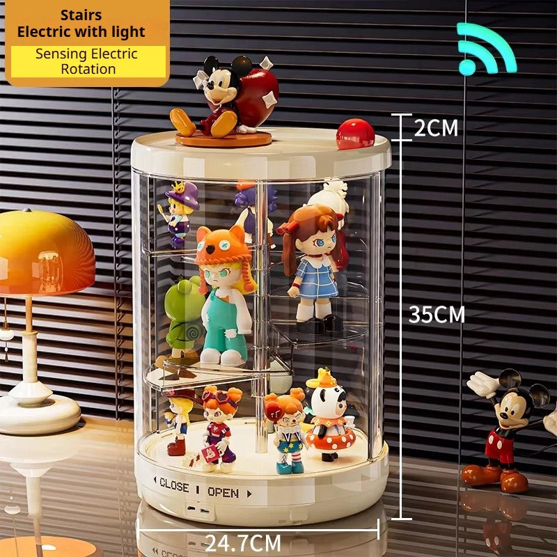 présentoir rotatif blanc figurines transparent boîte rangement moderne niveaux lisses anti poussière trưng bày