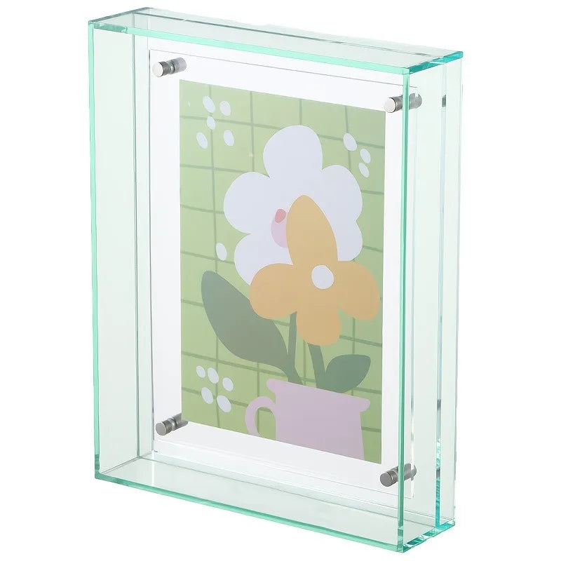 cadre photo moderne acrylique transparent floral bleu orange vert rose clips mural