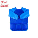 tablier peinture imperméable enfant pinceaux jaune bleu rose poche élastique pratique