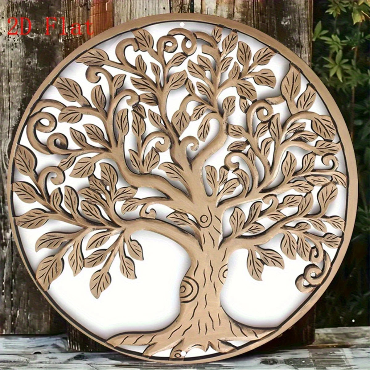 décoration murale arbre vie bois cercle motifs feuilles naturel vintage 20cm 30cm 40cm