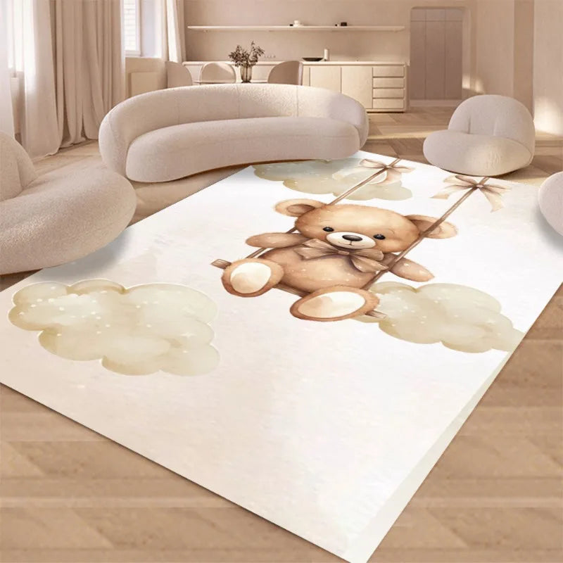 tapis moderne ours lune étoiles gamer velours polyester blanc marron gris chambre enfant salon