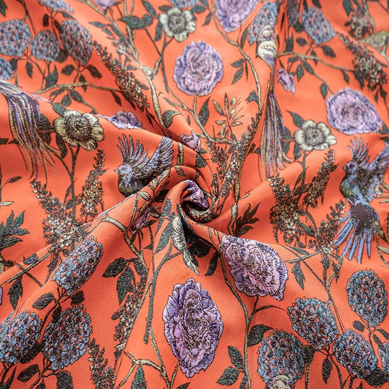 tissu polyester opaque orange floral oiseaux largeur 140cm respectueux environnement Jacquard coudre bricolage femmes