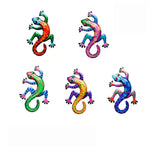 figurine lézard rouge rose vert jaune bleu artisanal métal décoration murale extérieure jardin