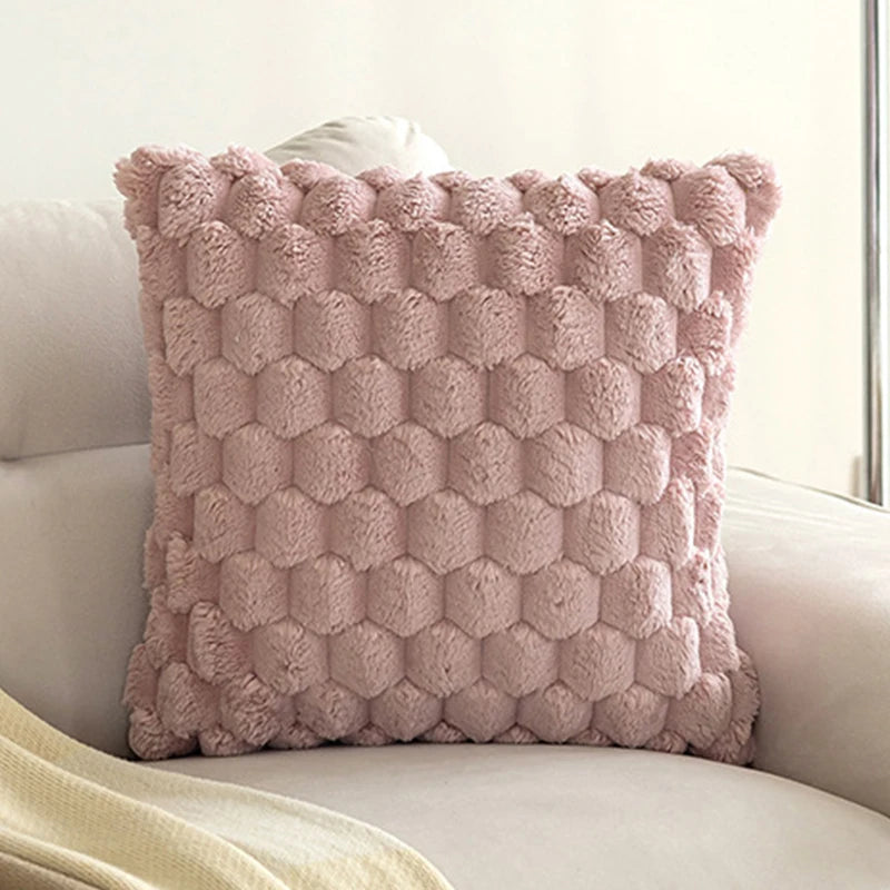 housse coussin hiver super douce peluche 100 polyester blanc beige rose verte moderne 45x45cm