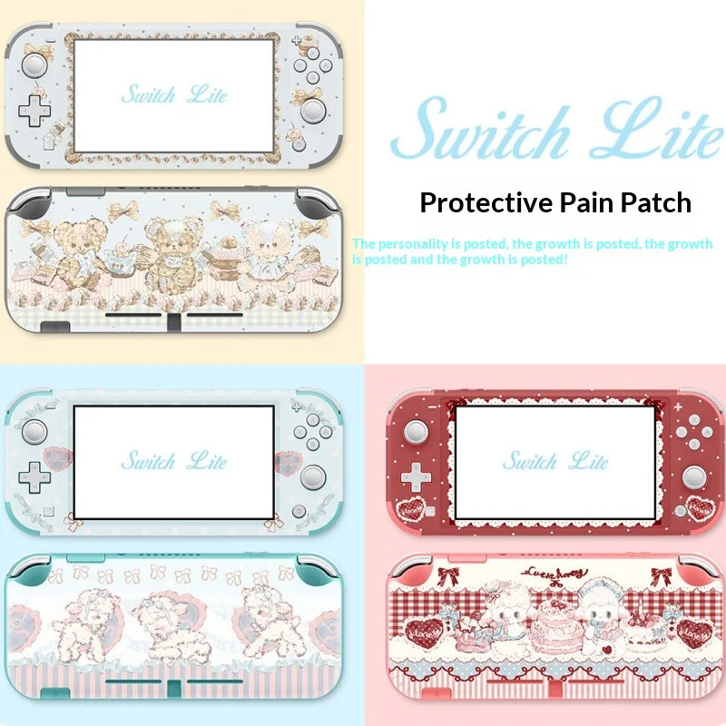 coque protection nintendo switch lite animaux mignons blanc rose bleu adhésif festive