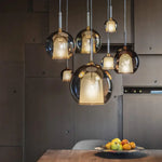 suspension lumineuse moderne chrome noir blanc sphères polies câbles suspendus ampoules incluses