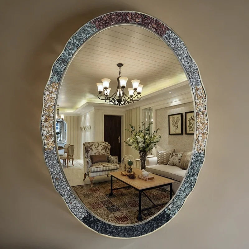 miroir décoratif ovoïde coquillages bohème accueil maison accessoires deco coquillage bordure ornemental