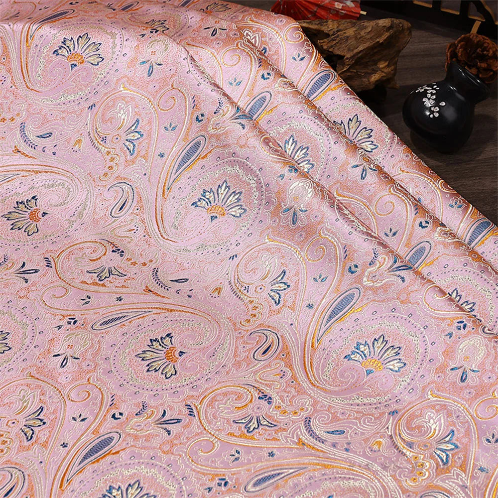 tissu brocart floral rose clair rouge vert bleu fleurs classique 100 polyester 75cm DIY