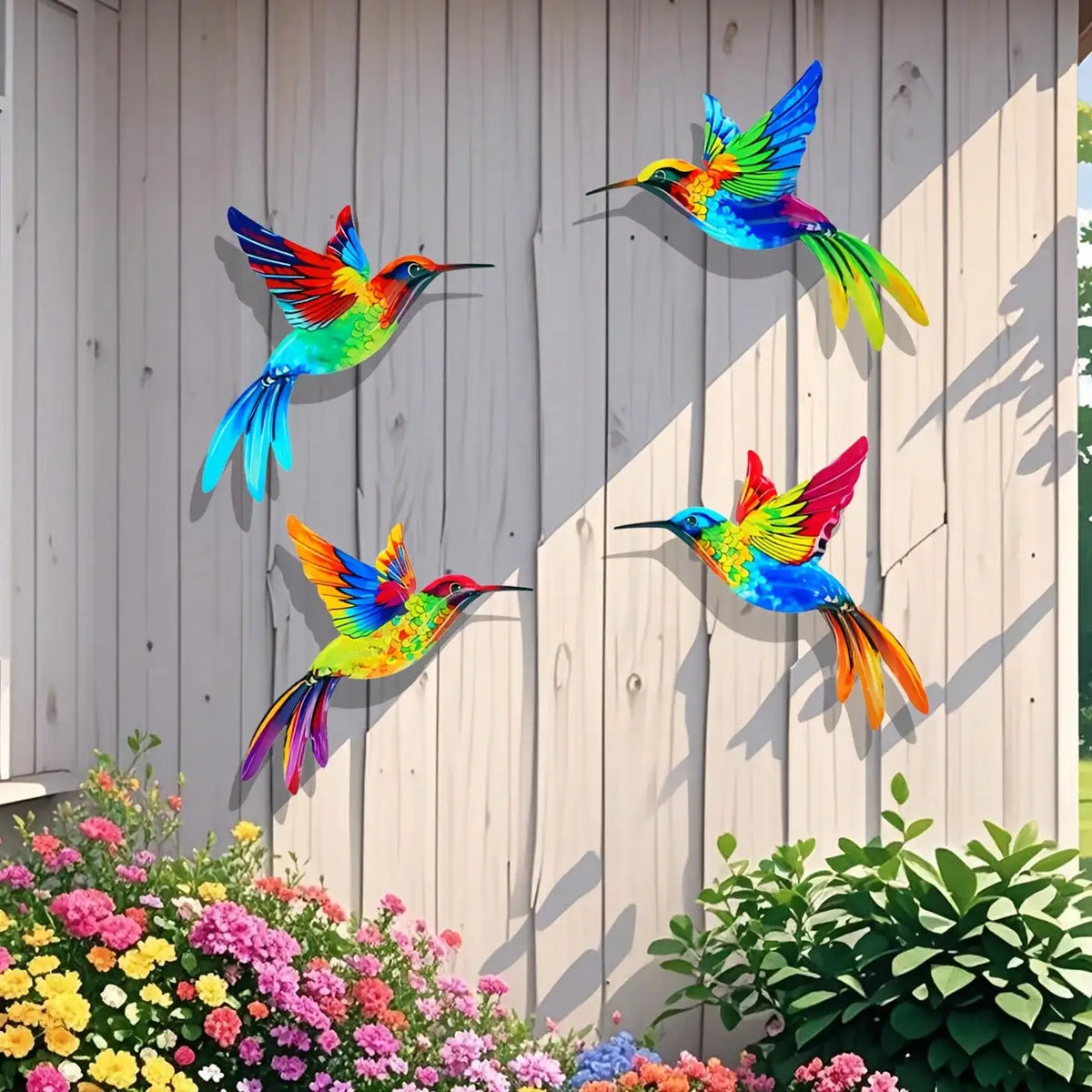 décoration murale métal oiseaux multicolores artisanal intérieur extérieur éléments suspendus pastel