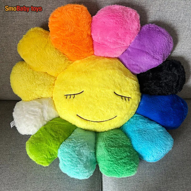 coussin peluche fleur tournesol multicolore doux décoratif grande taille confortable salon maison moderne