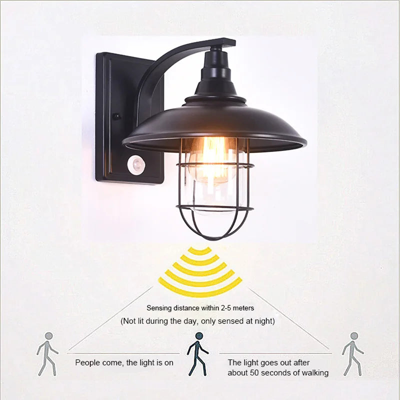 lampe murale industrielle led noir mat ip65 détecteur mouvement éclairage couloir commercial moderne