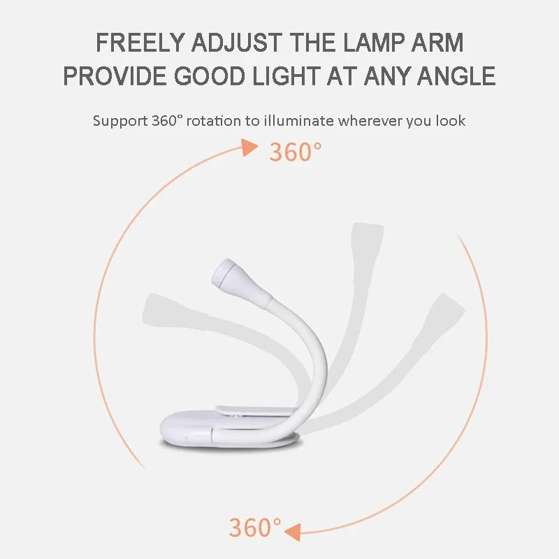 lampe lecture rechargeable led mini pince chambre voyage 360degrees blanc moderne