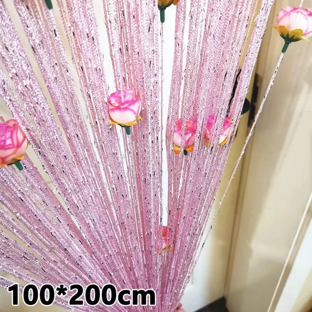 rideau rose fleurs franges polyester transparent asiatique fenetre octogonaleextérieur decoration maison