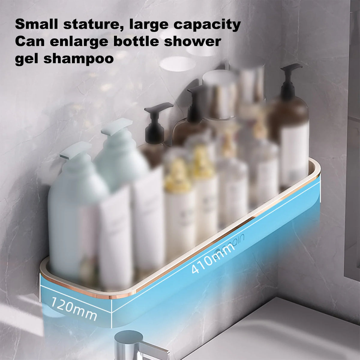étagères rangement murales adhésives blanches modernes salle bain produits cosmétiques bouteilles lessive serviettes