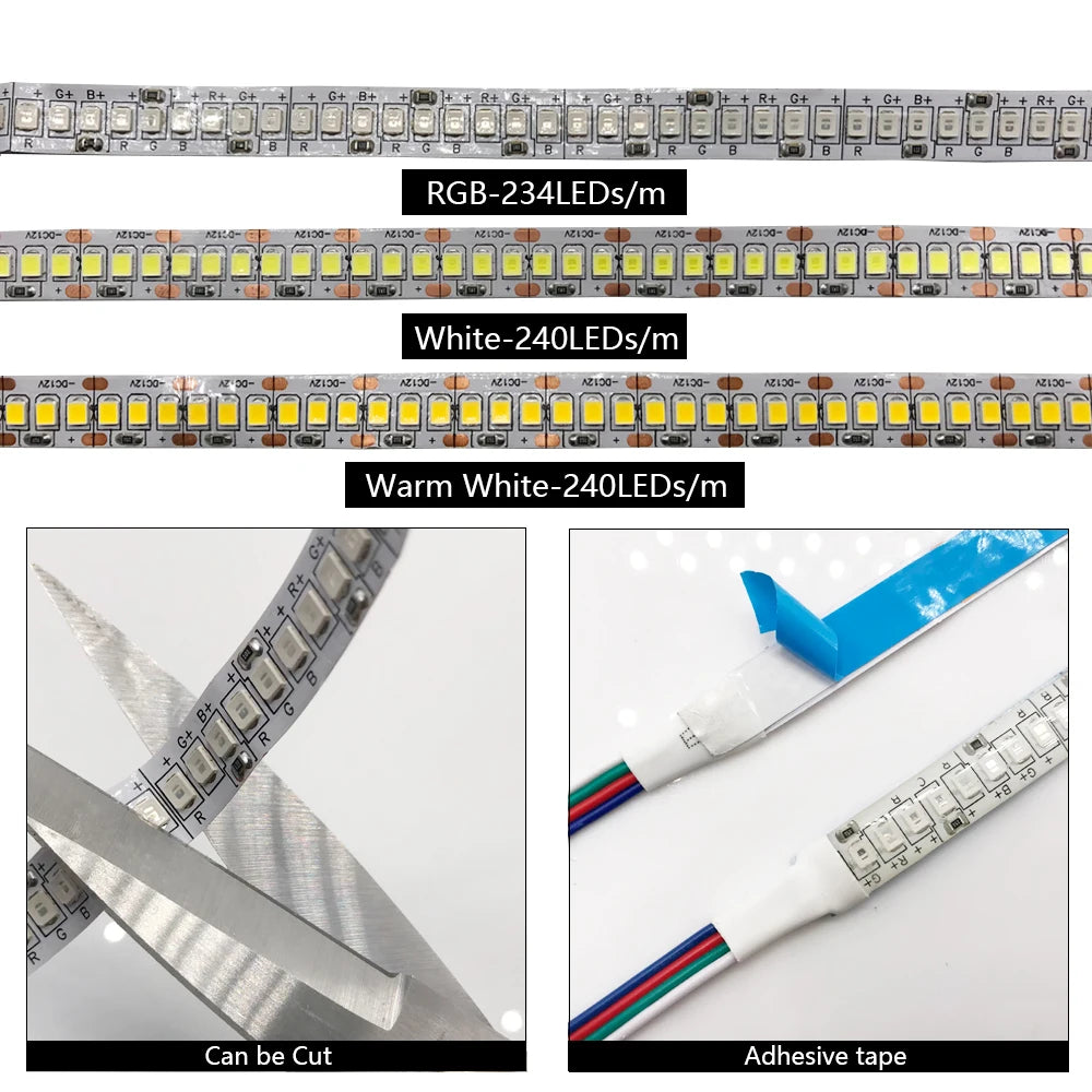 ruban led 12v 60leds blanc moderne adhésif 5m non étanche