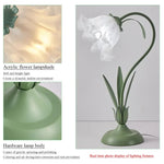 lampe table moderne vert clair acrylique transparente fleurs blanches floral prise ue câble électrique