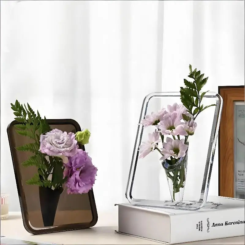 vase acrylique transparent moderne minimaliste adhésif vase intégré support fleurs rectangulaire lisse