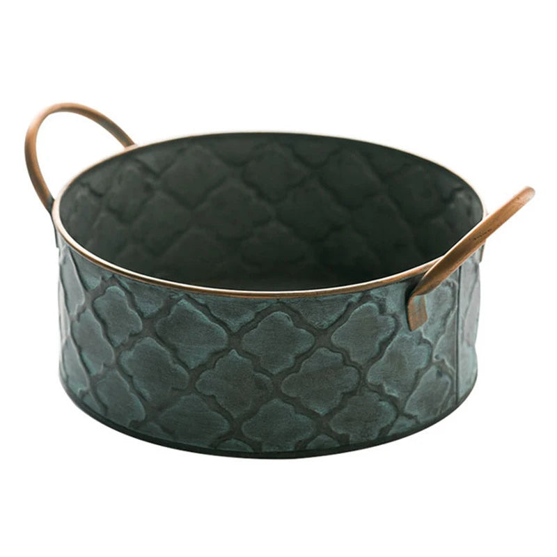 panier rangement métal fer vert anses vintage stockage fruits décoration maison rustique multipurpose respectueux
