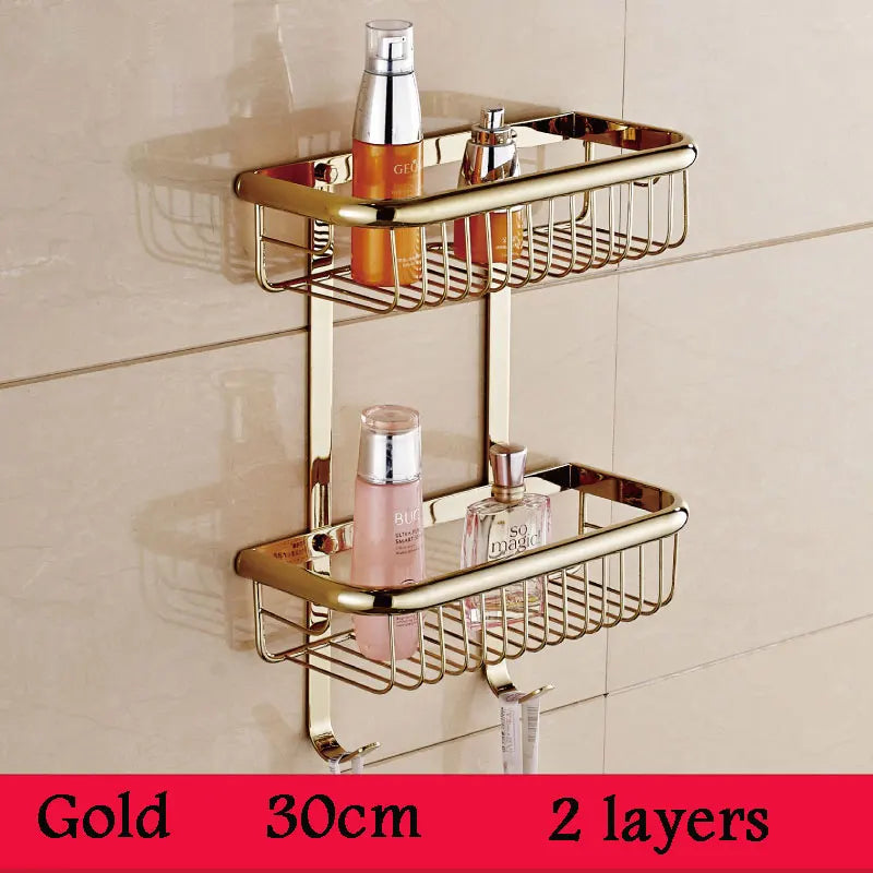 étagère salle bain double niveau or chrome moderne minimaliste clips inclusion vis écrous