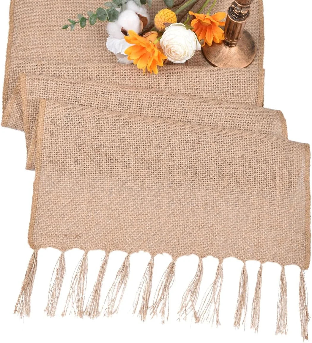 chemin table toile jute beige rustique serviettes décoration salle manger