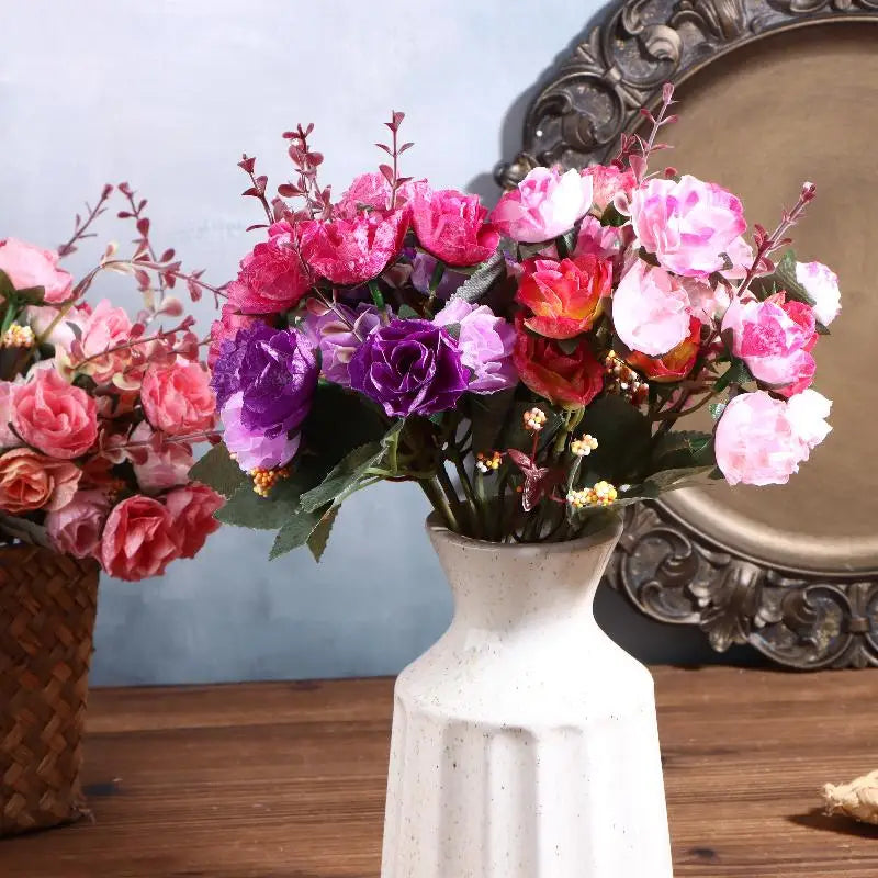 décoration intérieure bouquet artificiel rose violet rouge moderne élégant maison fête diplômes
