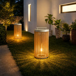 lampe solaire jardin moderne marron clair blanc rayures verticales étanche ip65 led allée patio
