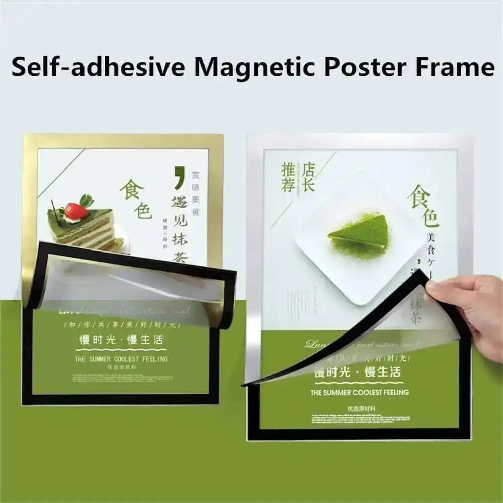 cadre magnétique auto adhésif transparent noir doré moderne minimaliste double face papier a4