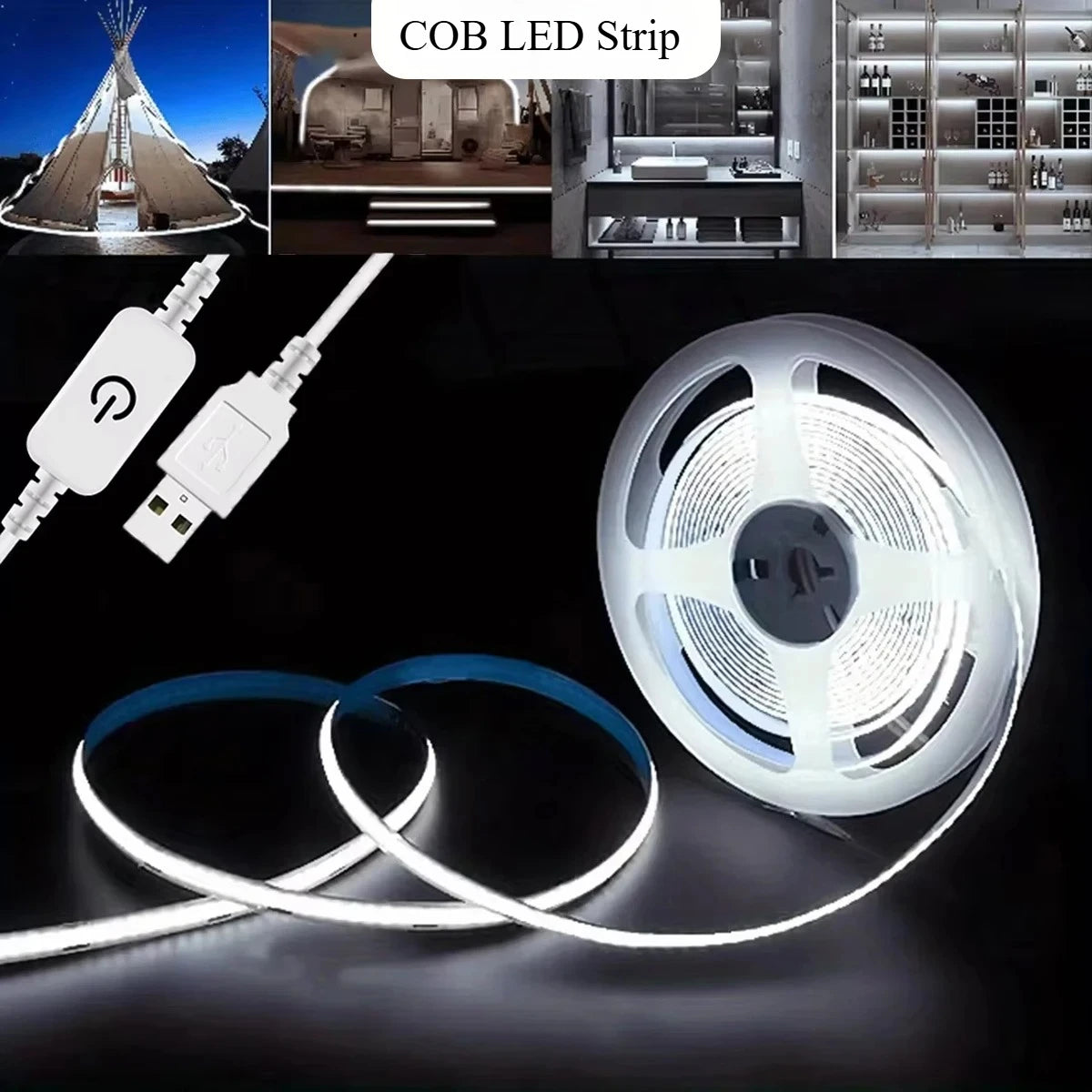 ruban led cob blanc 320 led interrupteur tactile adhésif 50000 heures moderne