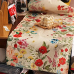 nappe table fleurs variées fond beige texturé bohème dimensions 33x183cmversible vintage